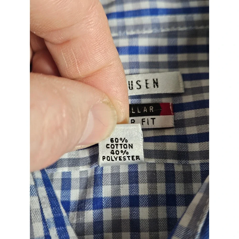 Van Heusen Mens Flex Collar‎ Regular Fit Gingham Dress Shirt Blue Grey 17 34/35